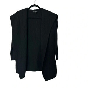 Willi Smith Long Sleeve Black Draped Open Front Merino Wool Sweater Sz S GUC